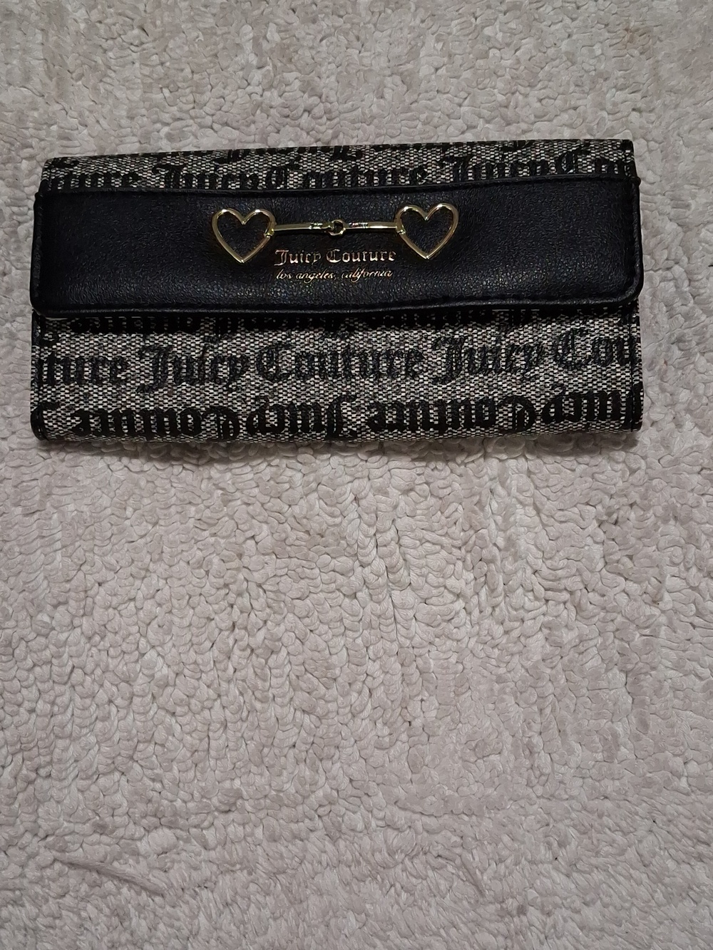 Juicy Couture Black & Silver Logo Jacquard Heart Accent Wallet